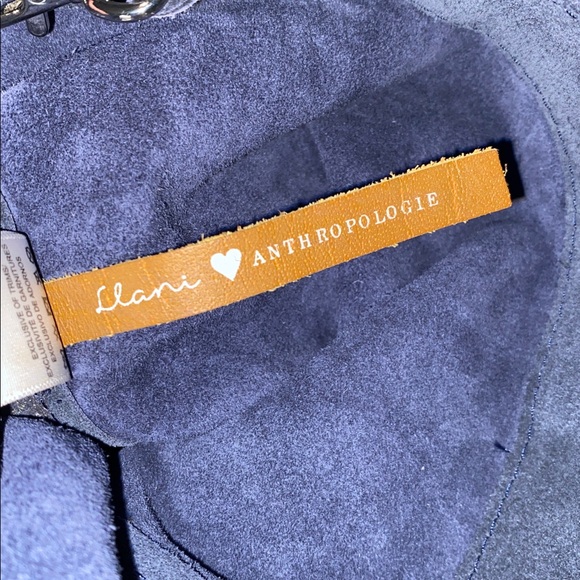 Anthropologie LLANI Navy Blue Suede Metallic Silver Print Satchel Bag - Picture 10 of 11